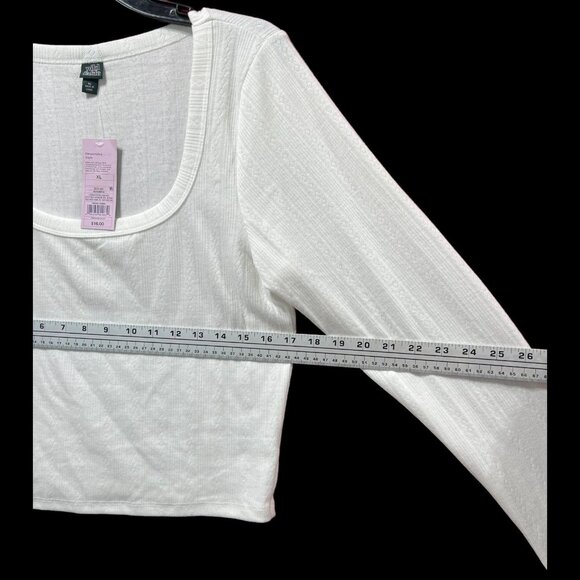 Wild Fable - Women's Long Sleeve Square Neck Pointelle T-Shirt - White - XL - Picture 4 of 14